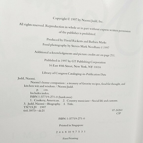 Naomi’s Home Companion Cookbook Naomi Judd 1997 HC/DJ Photos Stories 1st Edition - Picture 3 of 6